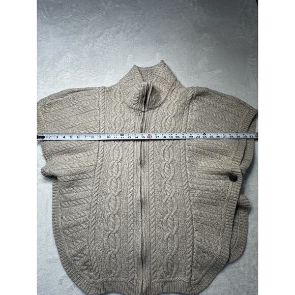 Inis Crafts Ireland Merino Wool Zip Cape Sweater S Natural Oatmeal Cable Knit - Picture 6 of 12